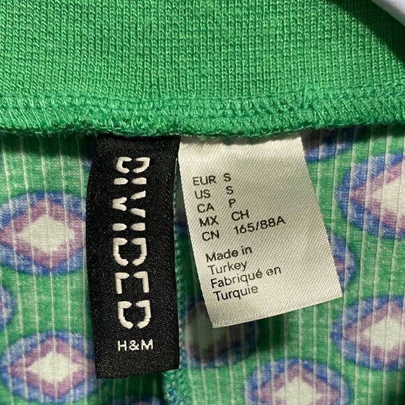 H&M Divided Retro Geo Print Zip Polo Mini Dress Green Purple Y2K‎ Size Small - Picture 2 of 11